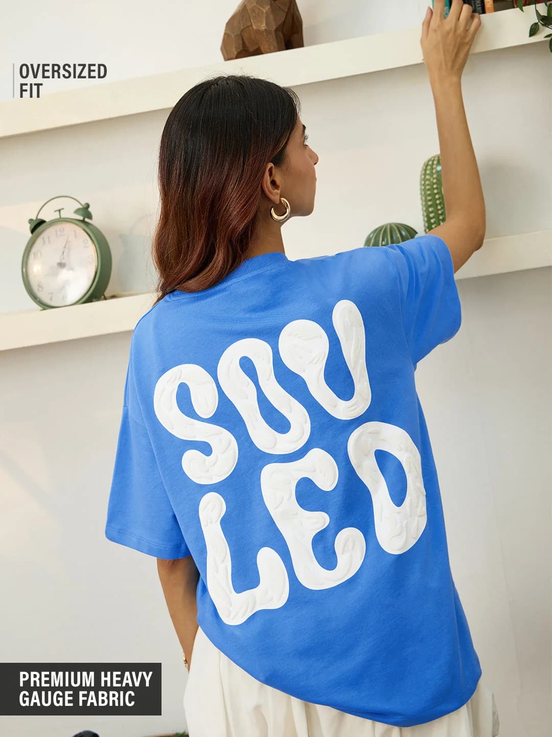 Women's Blue Casual Printed Oversized Fit Tshirt