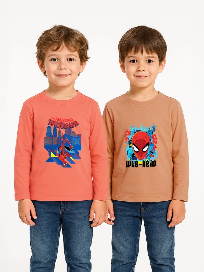 Boys Pink and Brown Spiderman Tshirt - Pack Of 2