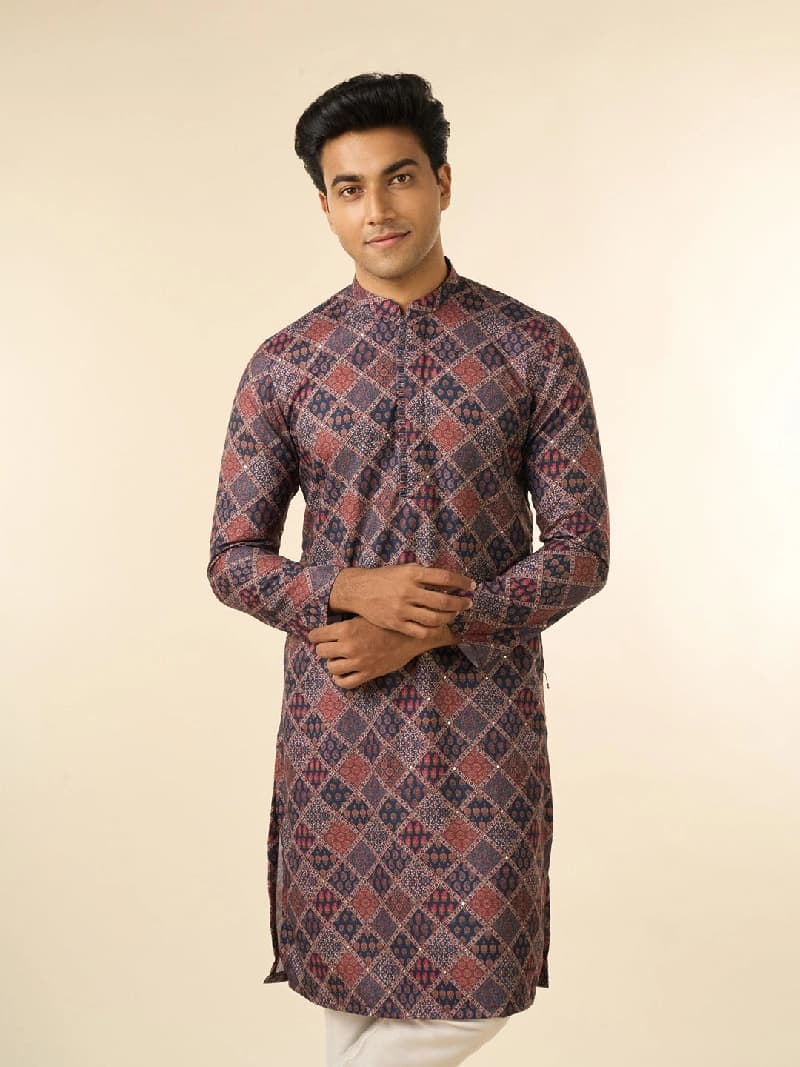Men's Blue Festive Floral Kurta