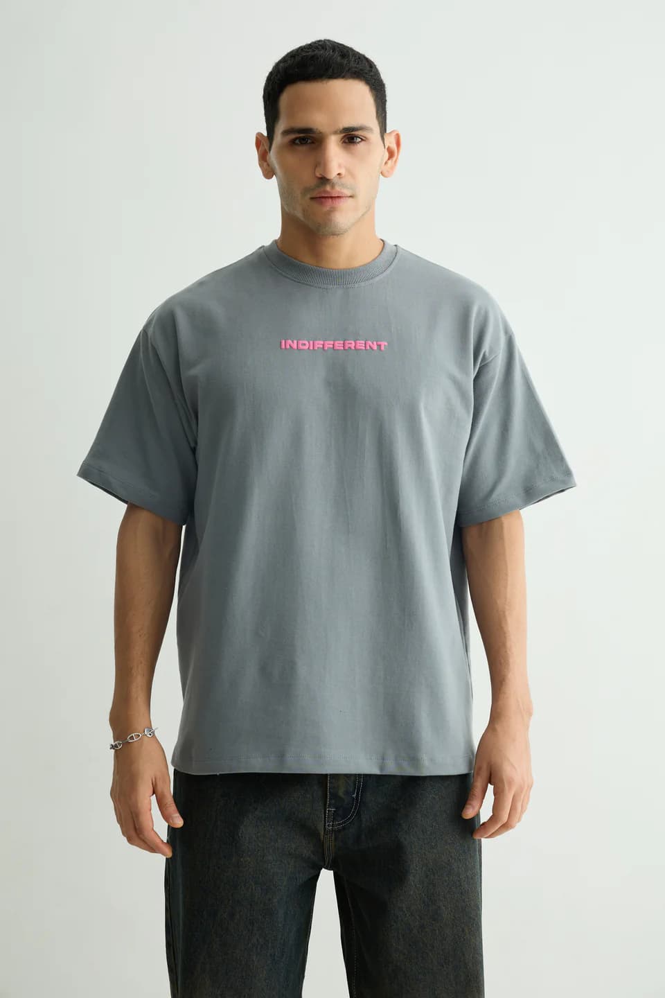 Unisex Grey Casual Oversized Fit Printed Half Sleeves Tshirt