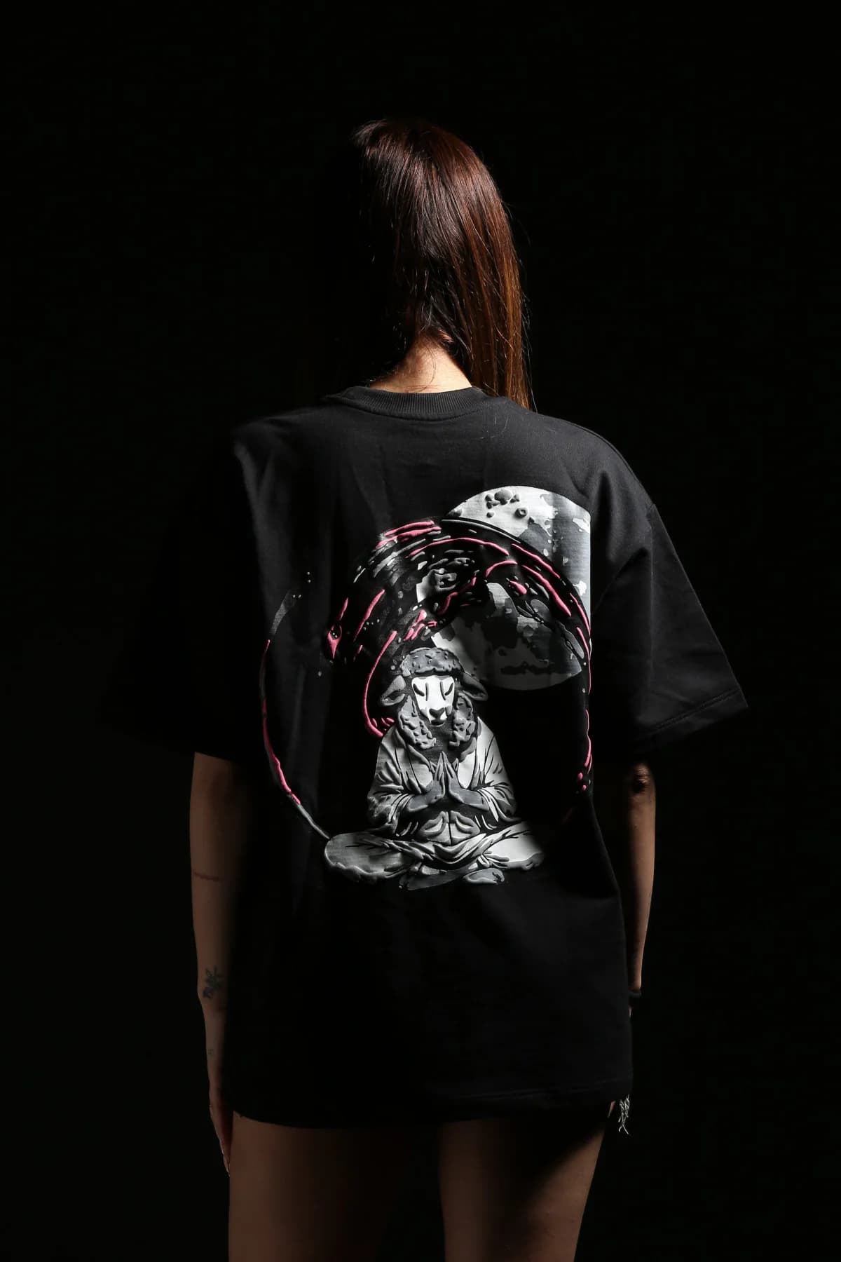 Unisex Black Casual Oversized Fit Printed Half Sleeves Tshirt