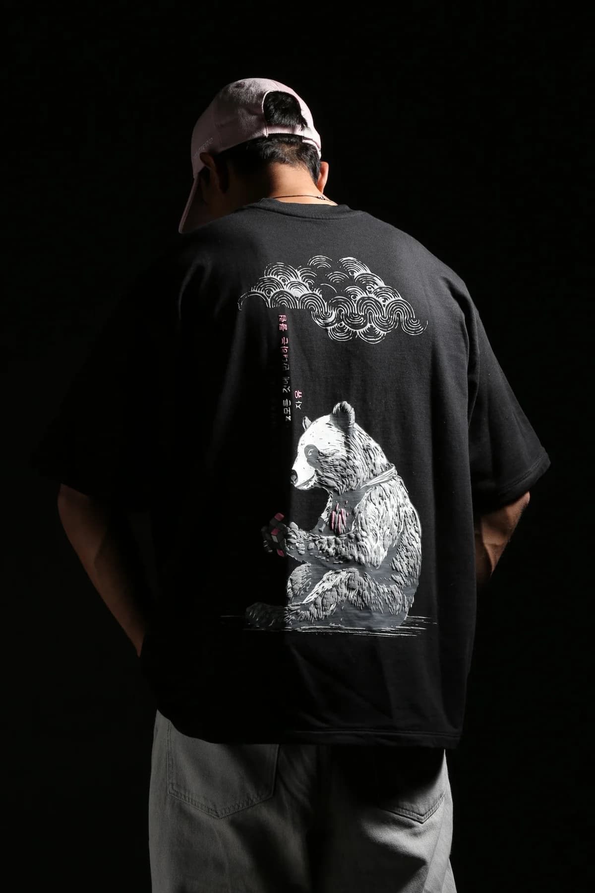 Unisex Black Casual Oversized Fit Printed Half Sleeves Tshirt