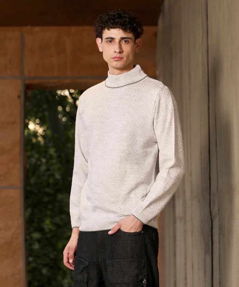 Men's Grey Casual Solid Sweater
