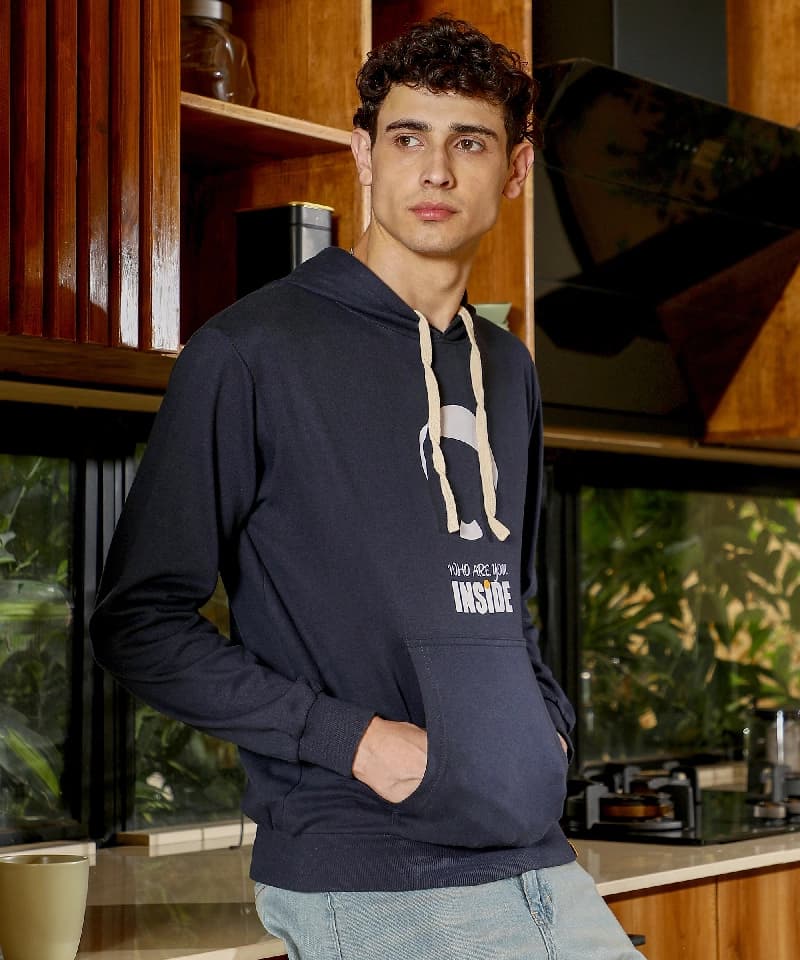 Men's Blue Casual Graphic Hoodie