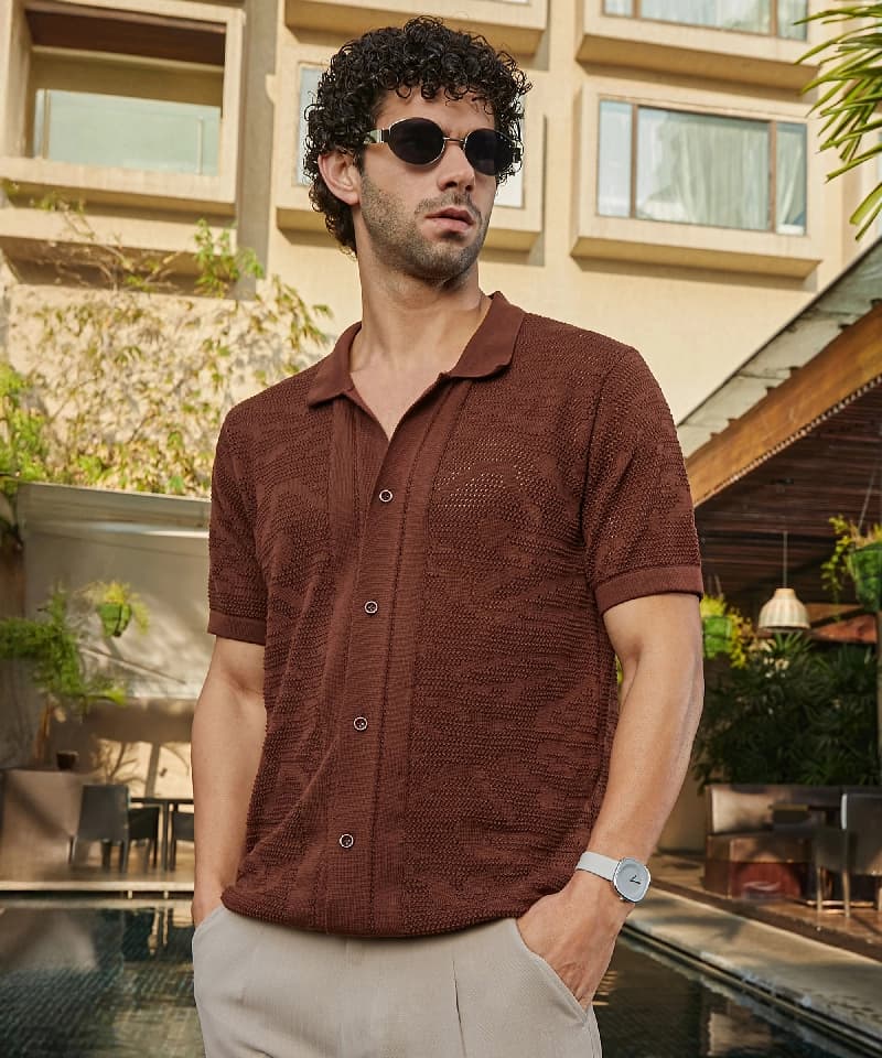 Men's Brown Casual Solid Shirt