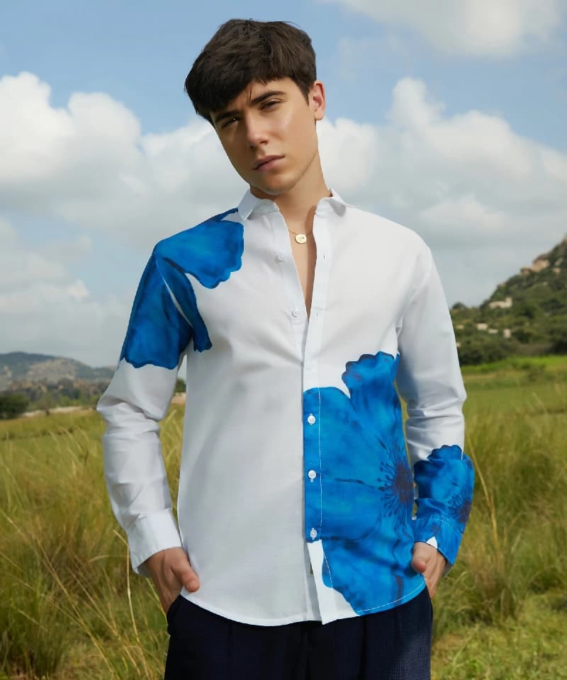 Men's Blue Casual Printed Shirt