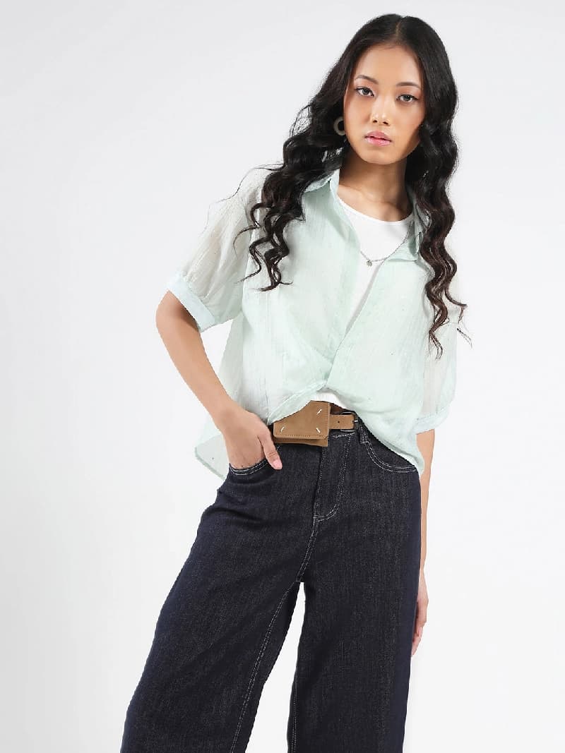 Women's Green Casual Solid Oversized Fit Shirt