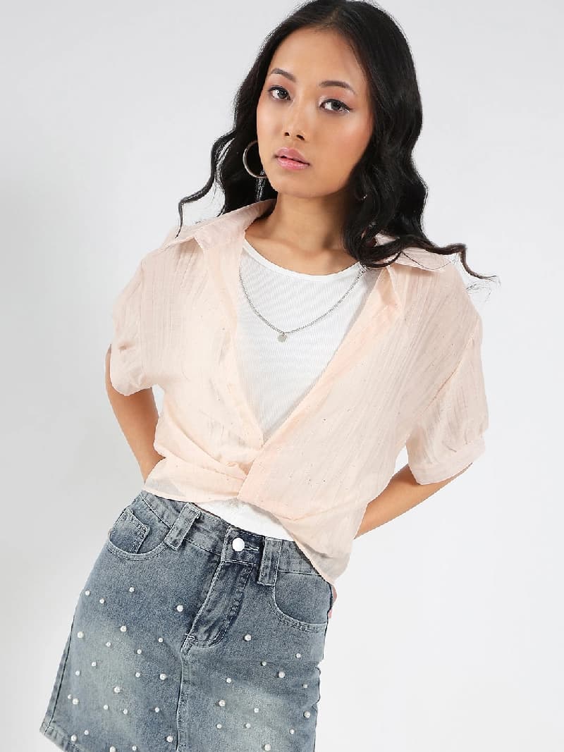 Women's Pink Casual Solid Oversized Fit Shirt