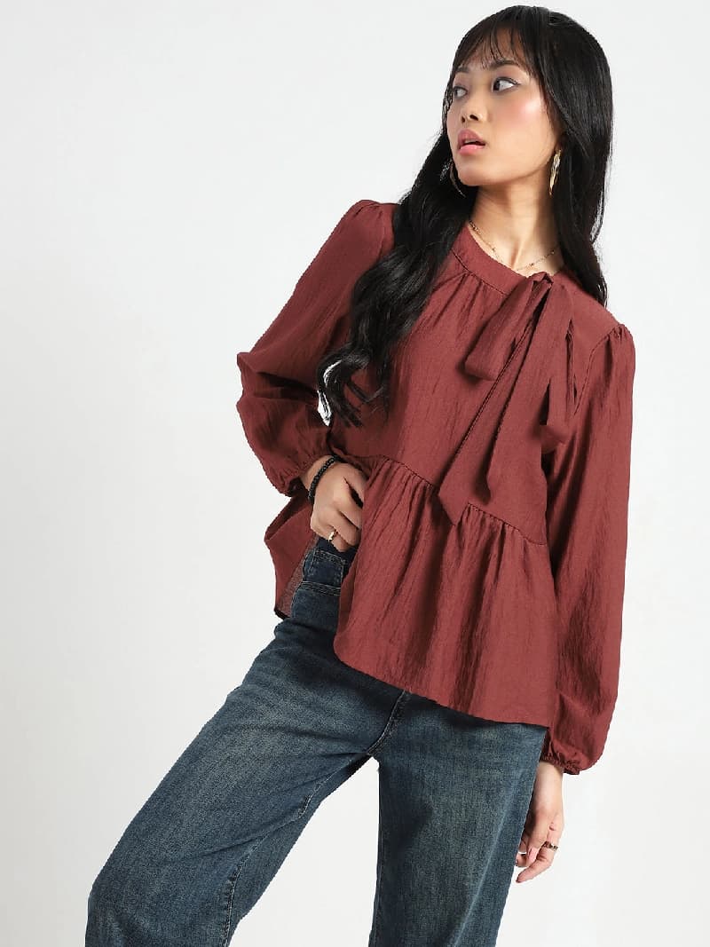 Women's Red Casual Solid Top
