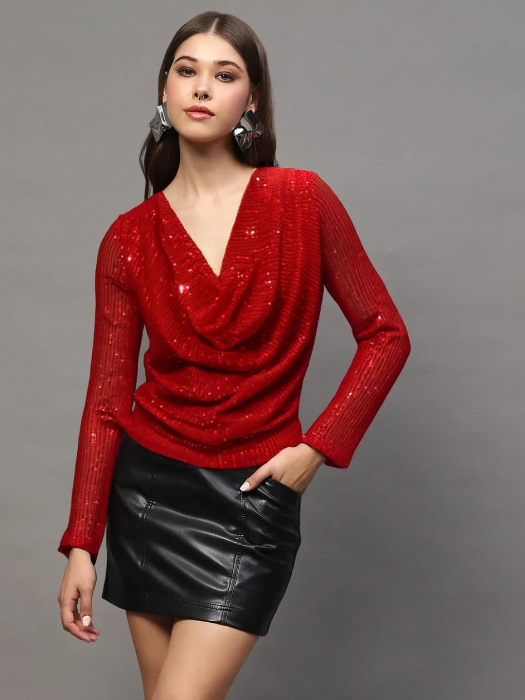 Women's Red Party Regular Fit Top