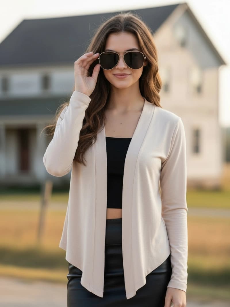 Women's Beige Casual Solid Regular Fit Shrug