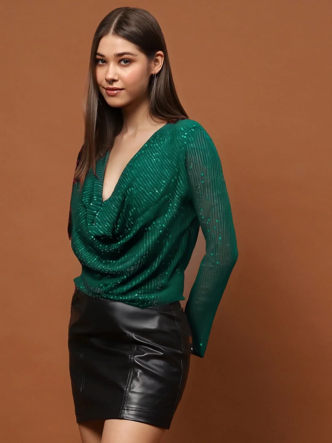 Women's Green Party Regular Fit Top