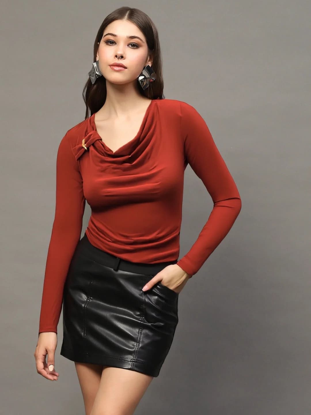 Women's Orange Casual Solid Regular Fit Top