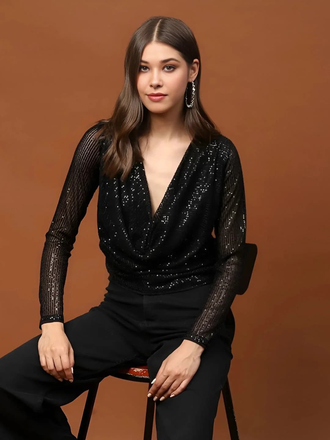 Women's Black Party Regular Fit Top