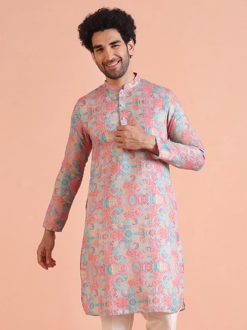 Men's Multicolor Festive Printed Regular Fit Kurta