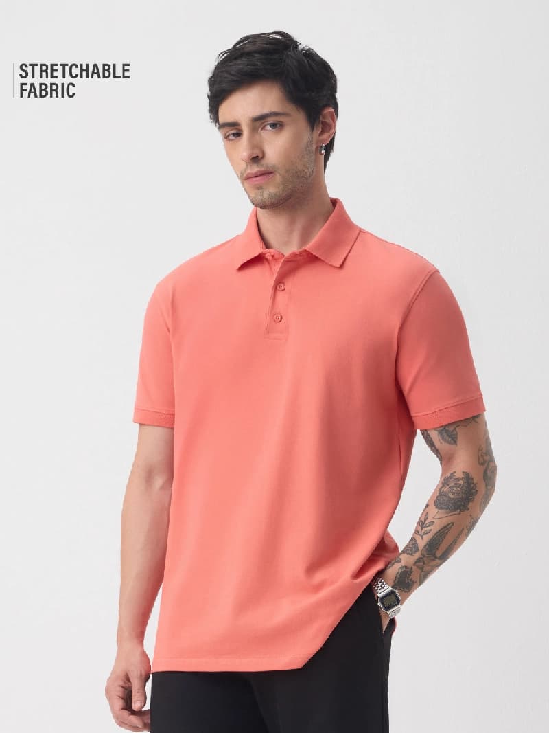 Men's Pink Casual Solid Regular Fit Polo Tshirt