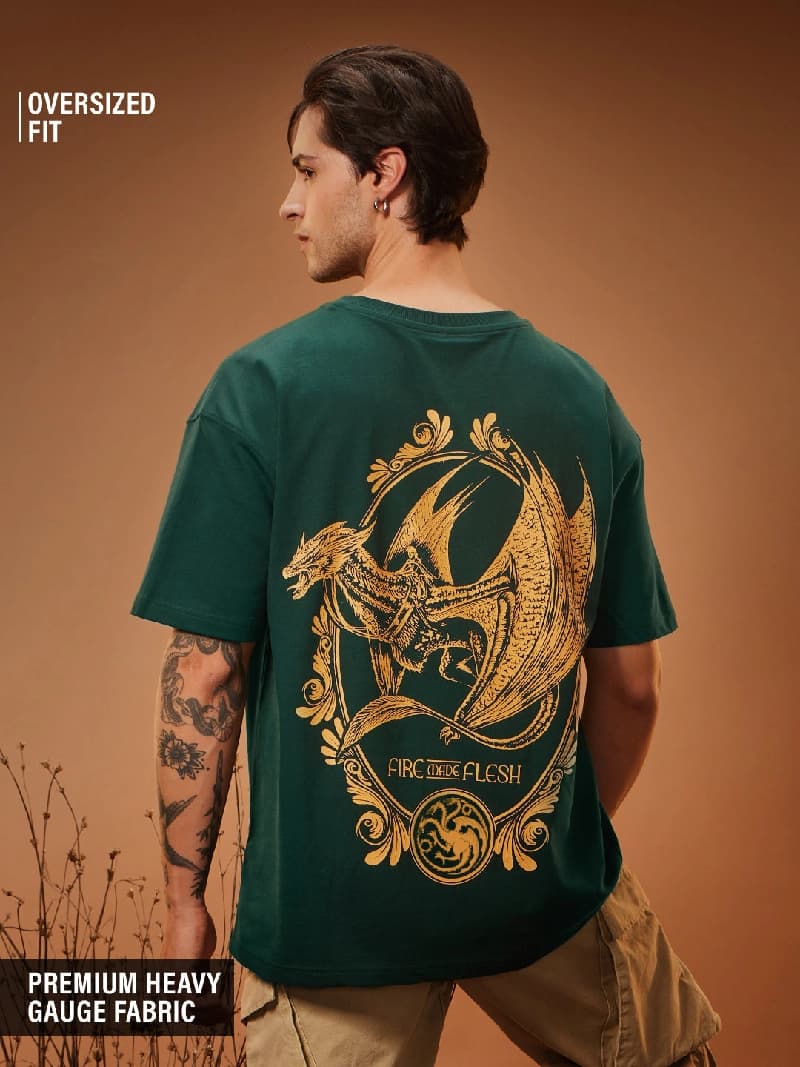 Men's Green Casual Oversized Fit Tshirt