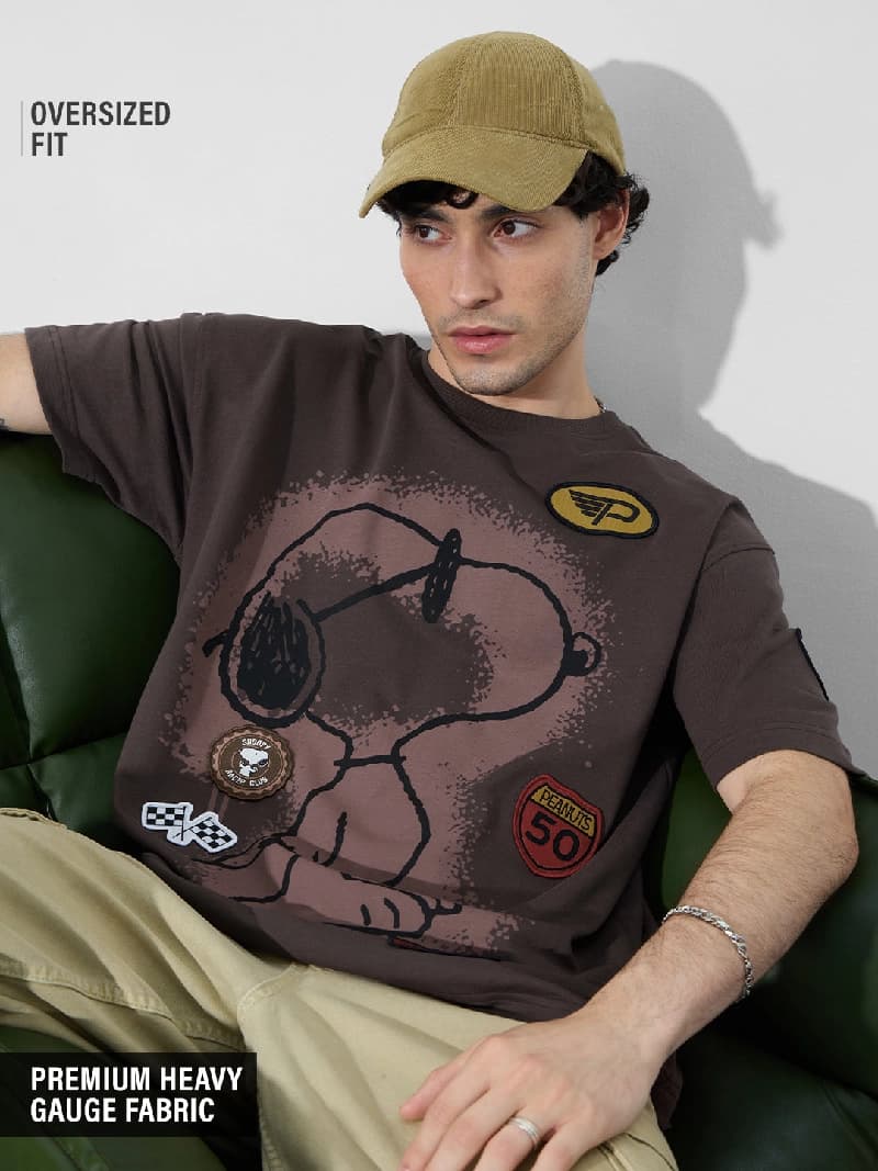 Men's Brown Casual Oversized Fit Tshirt