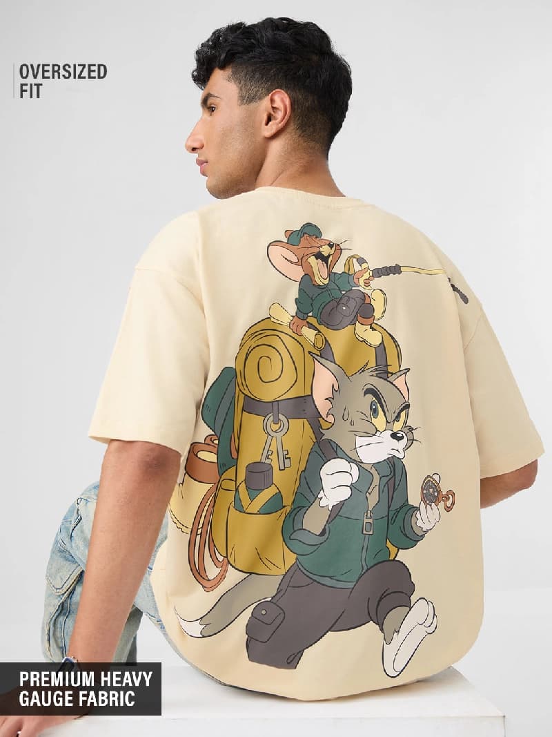 Men's Beige Casual Oversized Fit Tshirt