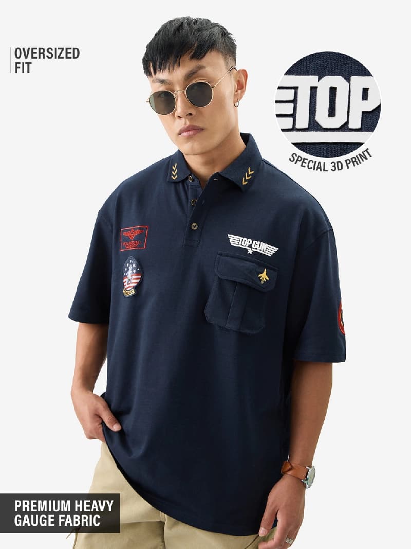 Men's Navy Casual Oversized Fit Polo Tshirt
