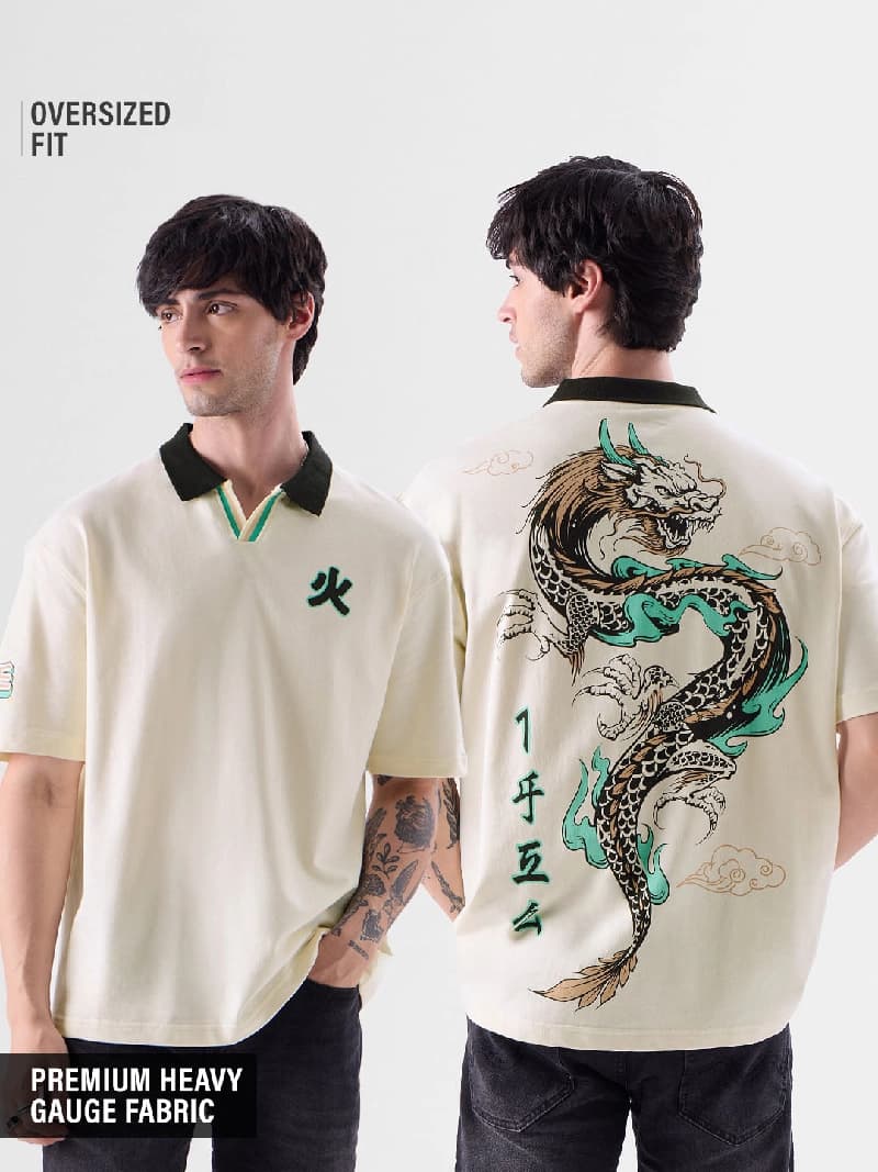 Men's White Casual Oversized Fit Polo Tshirt