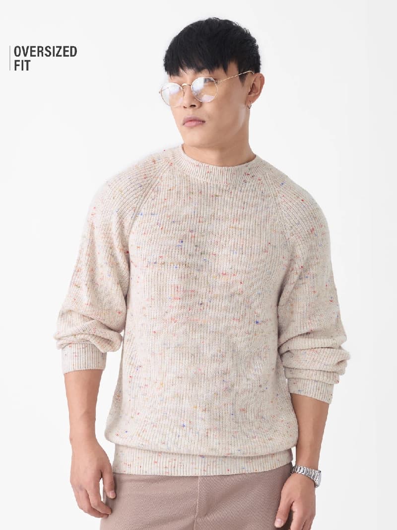 Men's Beige Casual Oversized Fit Sweater