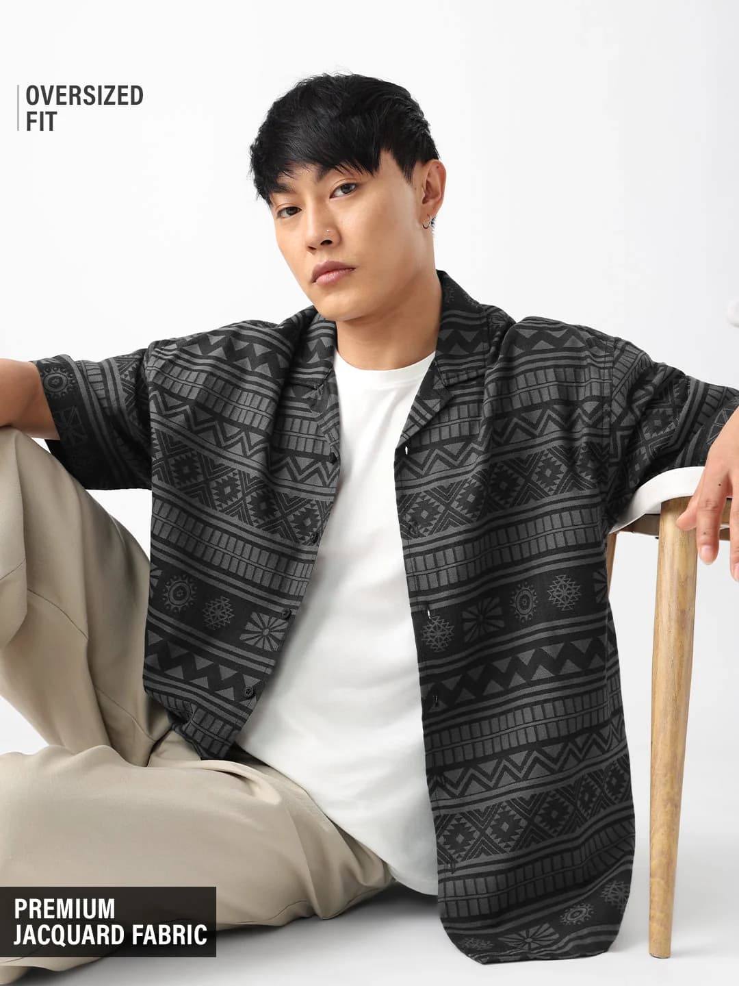 Men's Grey Casual Oversized Fit Cotton Shirt
