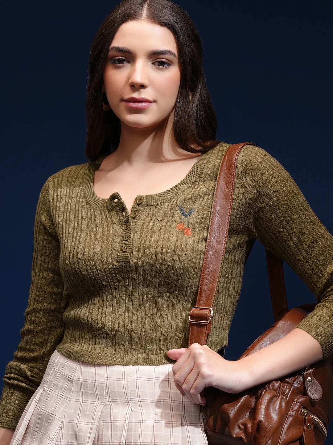 Women's Green Casual Self-Design Skinny Fit Sweater