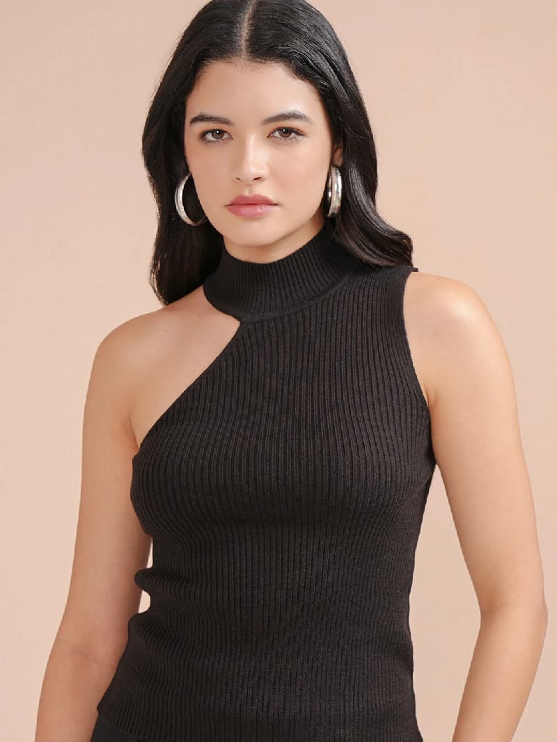 Women's Black Casual Self-Design Skinny Fit Sweater