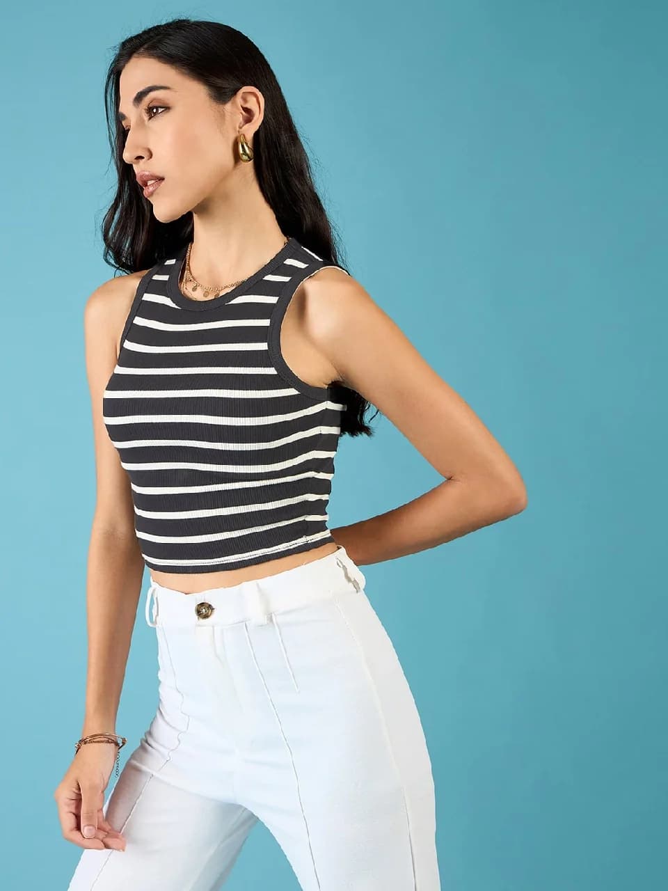Women's Black Casual Printed Skinny Fit Top