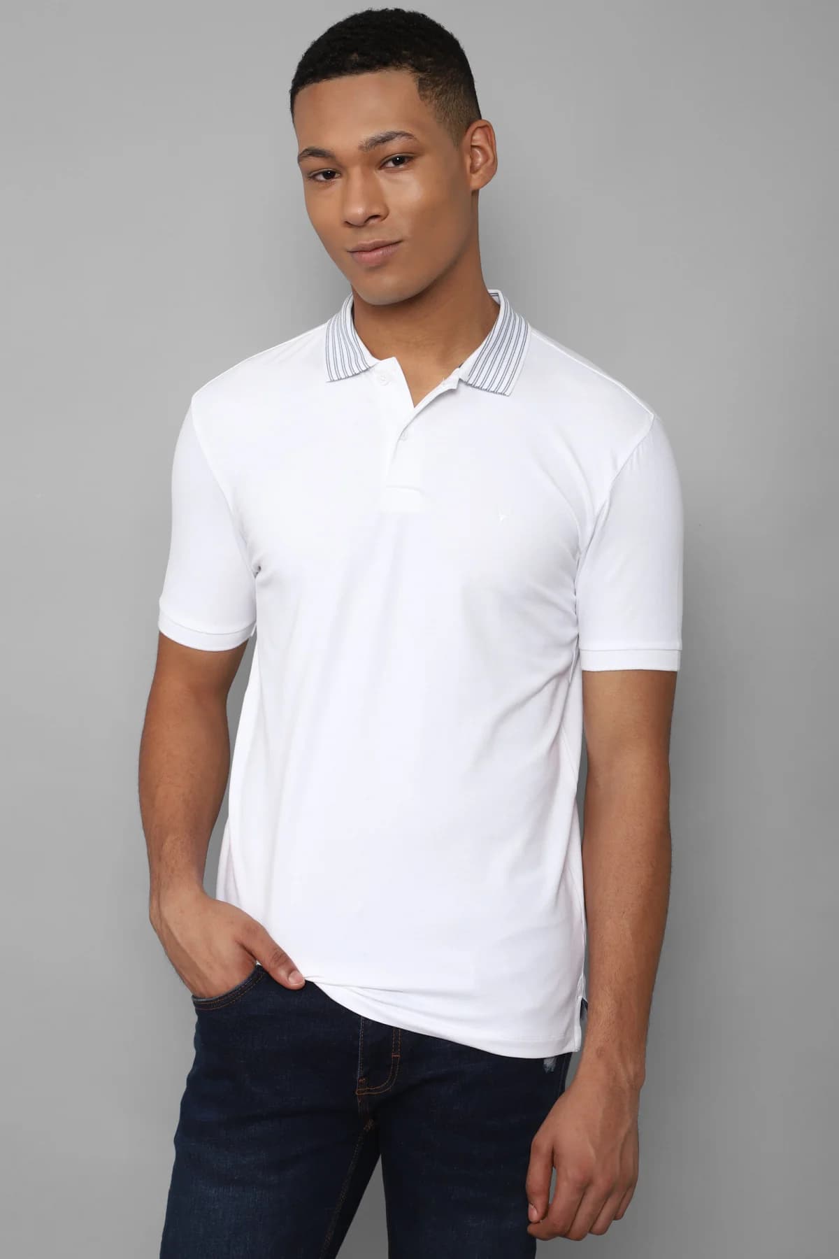 Men's White Casual Solid Regular Fit Polo Tshirt