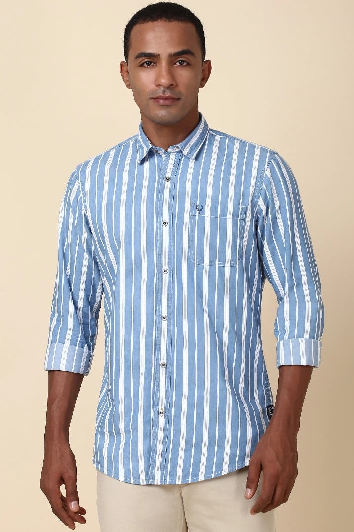 Men's Blue Casual Striped Regular Fit Shirt
