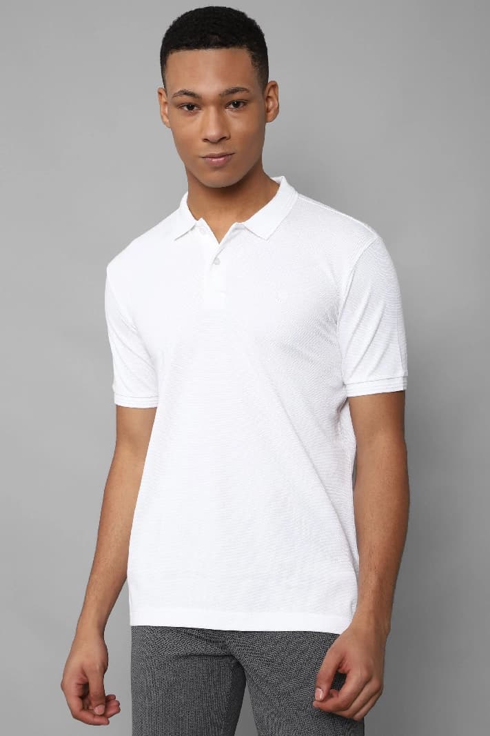Men's White Casual Solid Regular Fit Polo Tshirt