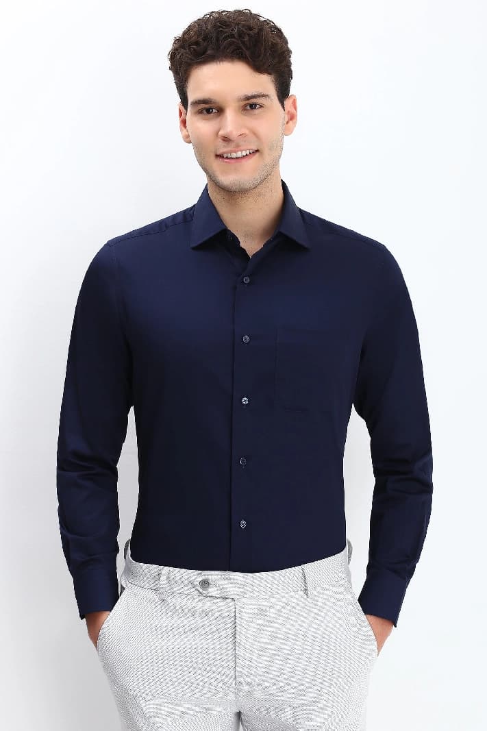 Men's Navy Formal Solid Slim Fit Shirt