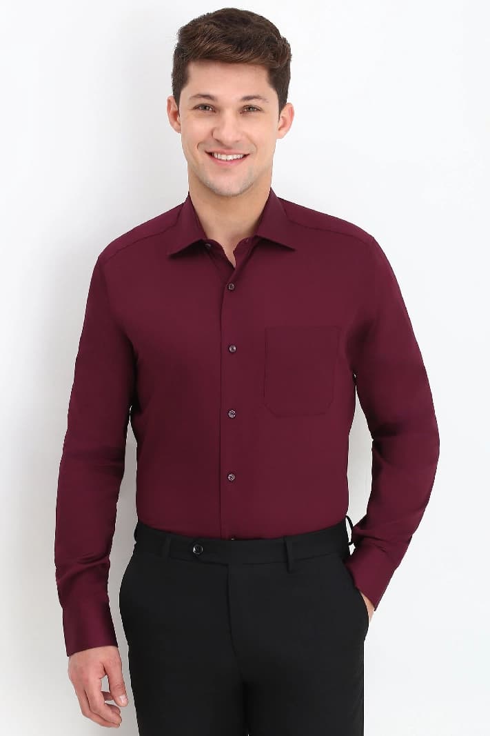 Men's Red Formal Solid Slim Fit Shirt