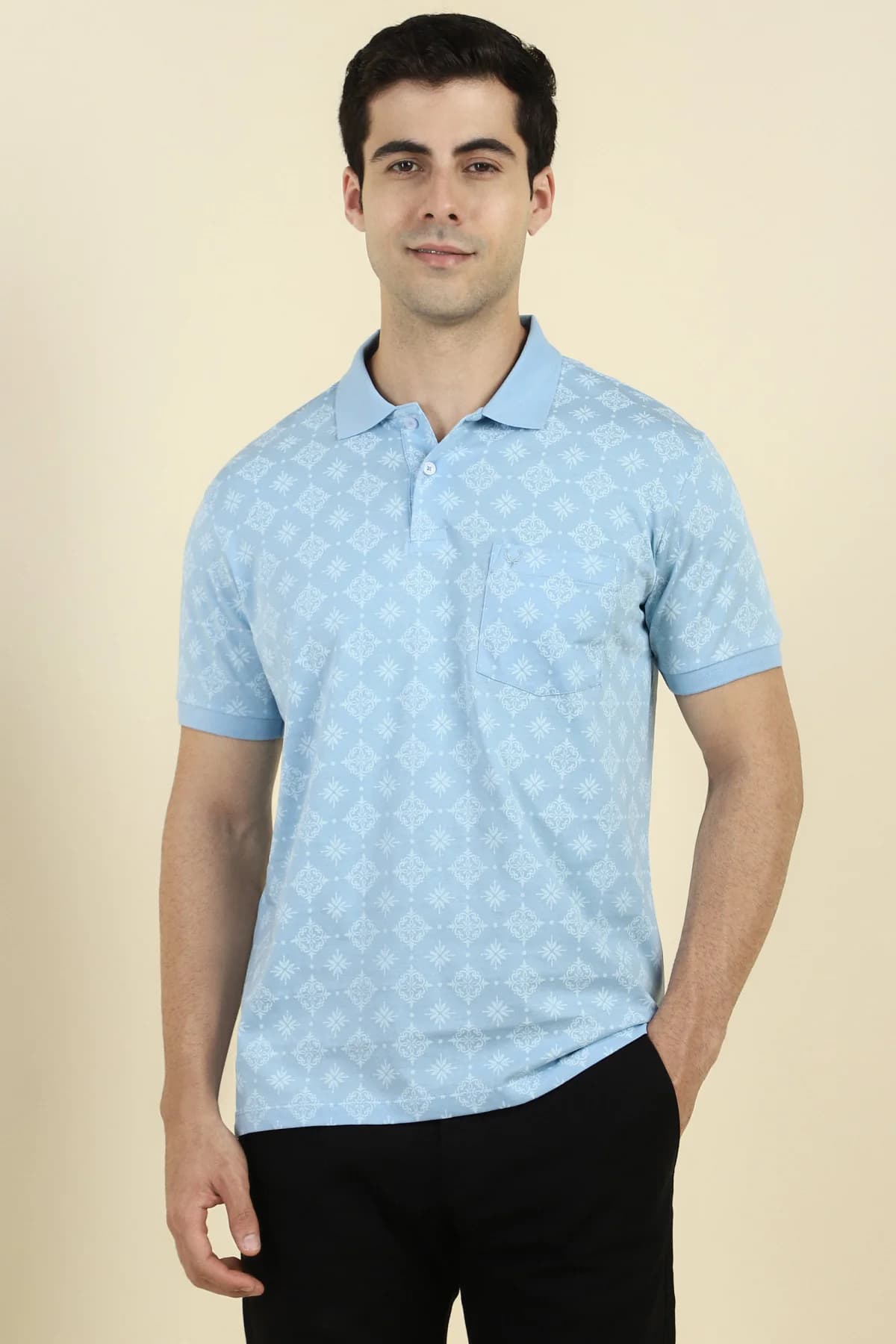 Men's Blue Casual Printed Regular Fit Polo Tshirt