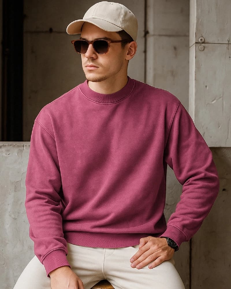 Men's Red Casual Self-Design Oversized Fit Sweatshirt