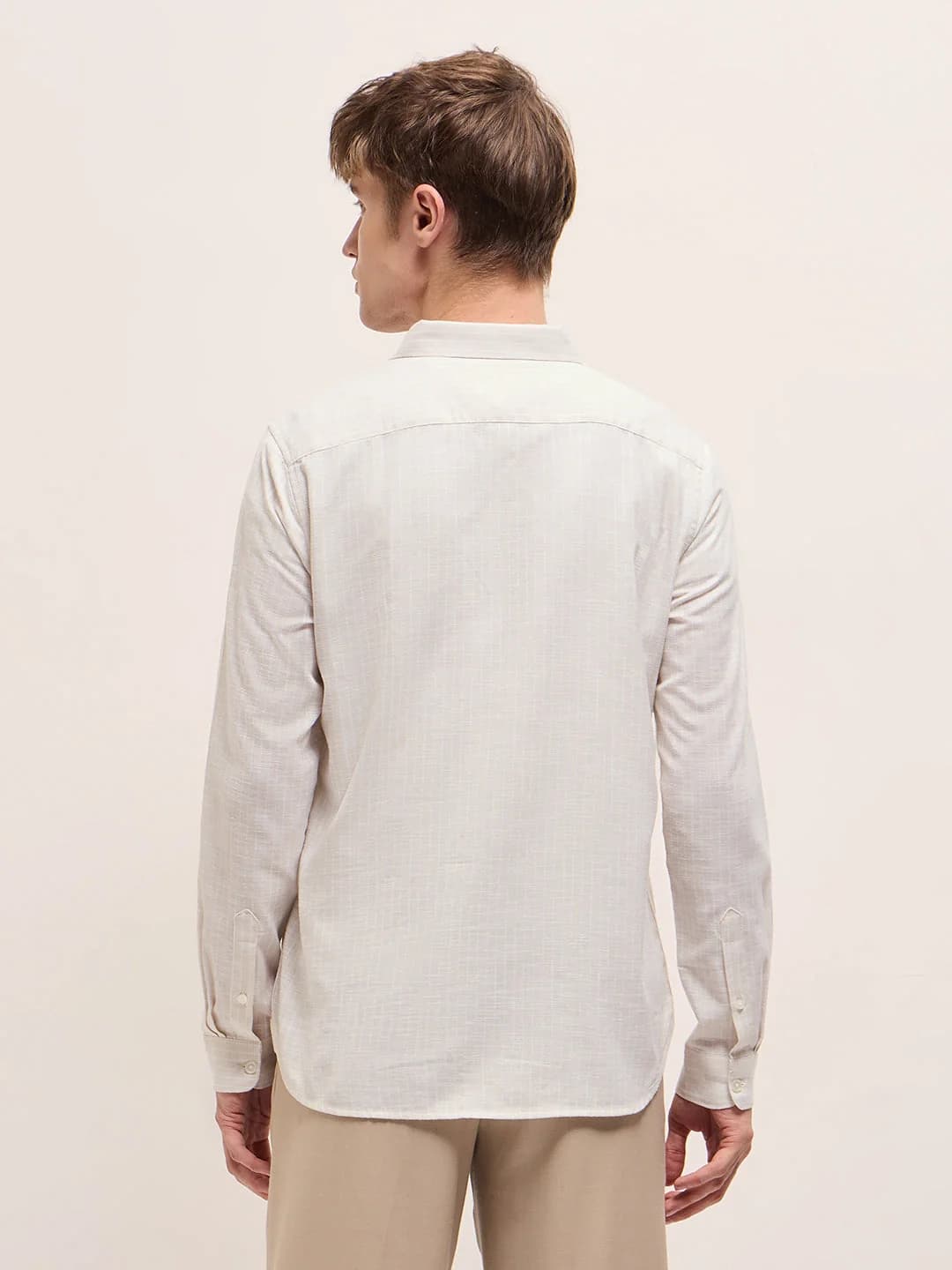 Men's Beige Casual Solid Slim Fit Cotton Shirt