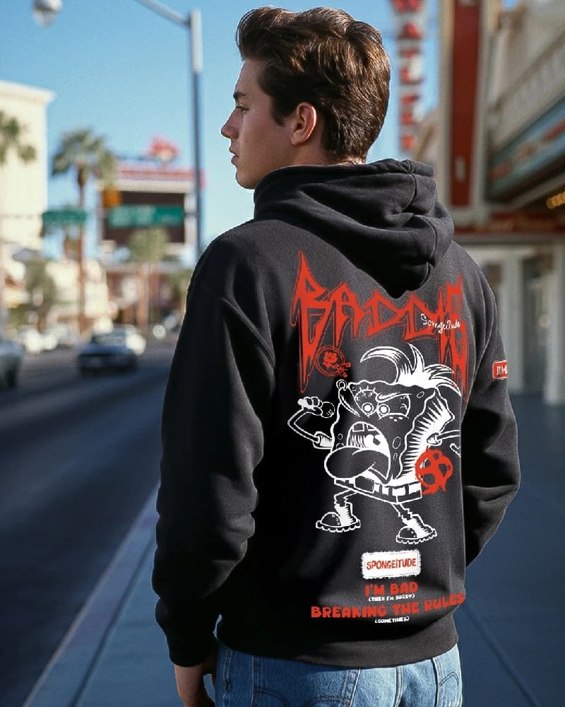 Men's Black Casual Graphic Oversized Fit Hoodie