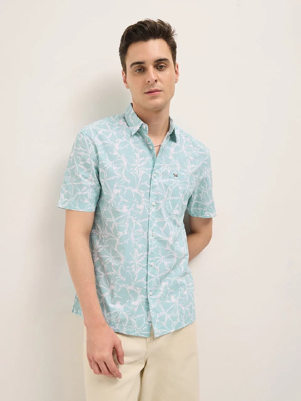 Men's Green Casual Printed Regular Fit Cotton Shirt