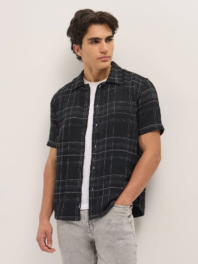 Men's Blue Casual Checked Regular Fit Shirt