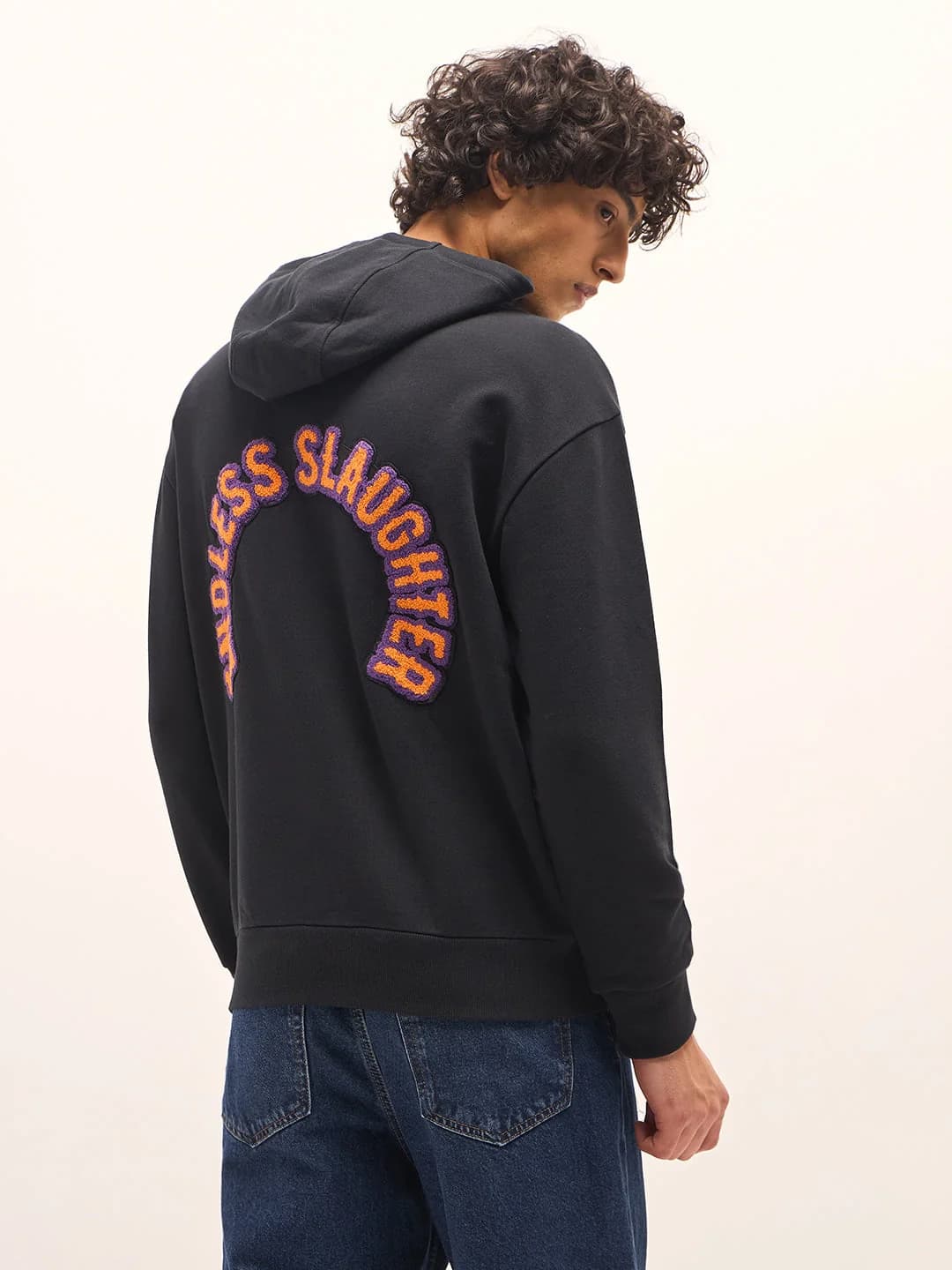 Men's Black Casual Graphic Regular Fit Hoodie