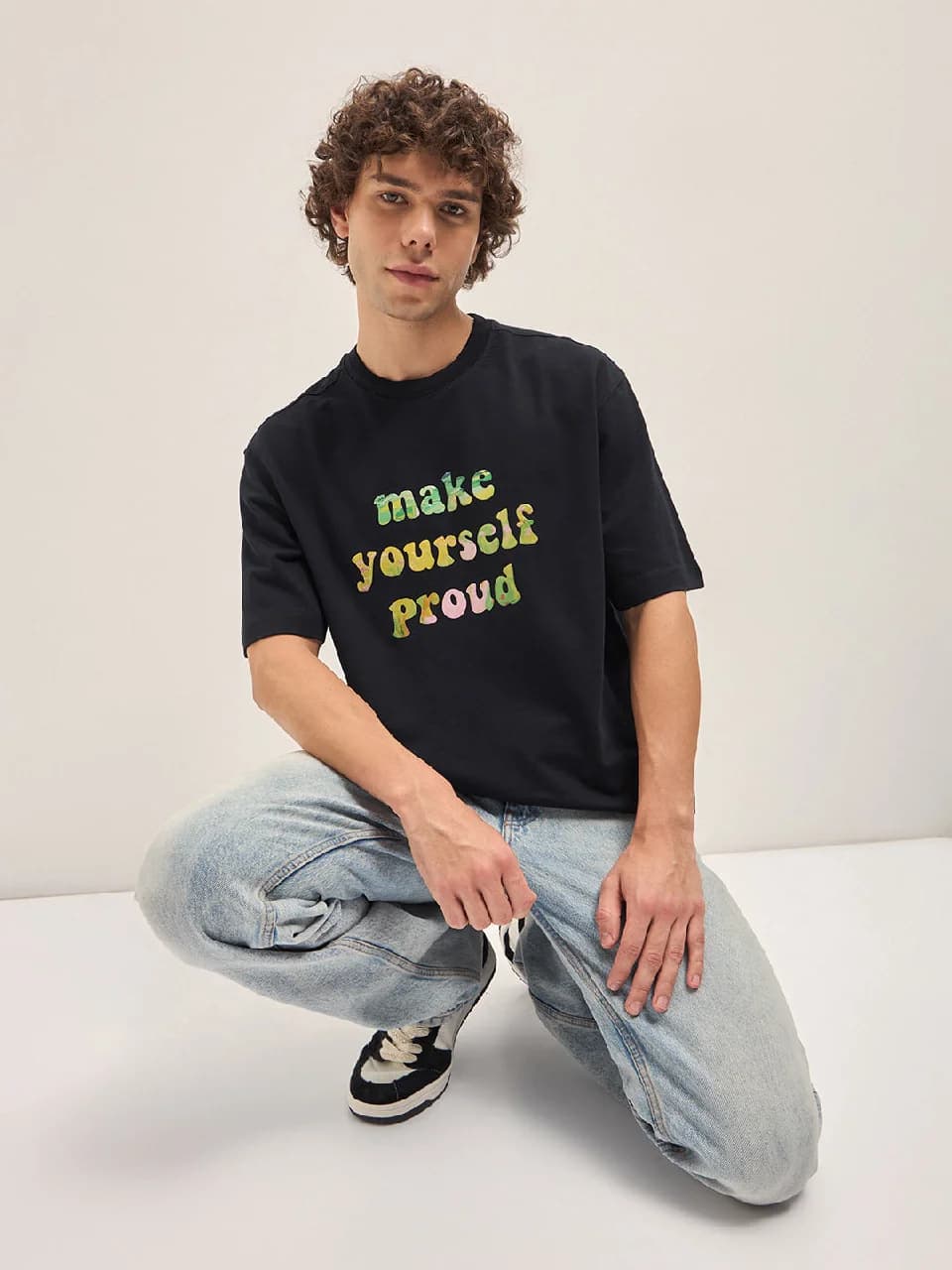 Men's Black Casual Graphic Oversized Fit Tshirt