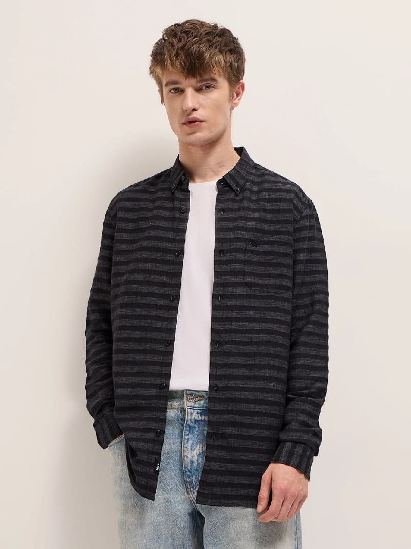 Men's Black Casual Striped Slim Fit Shirt