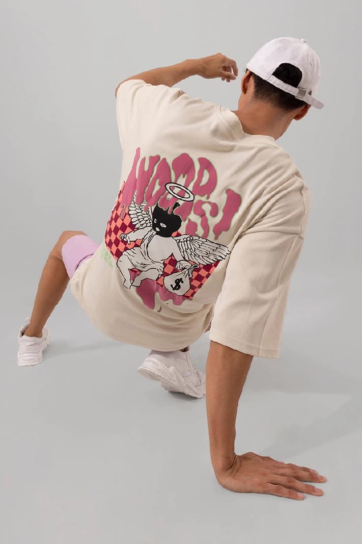 Men's Beige Casual Printed Oversized Fit Tshirt