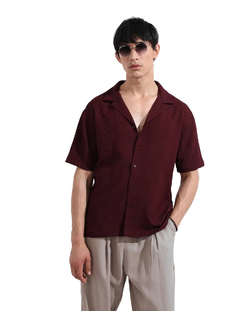 Men's Red Casual Solid Regular Fit Shirt