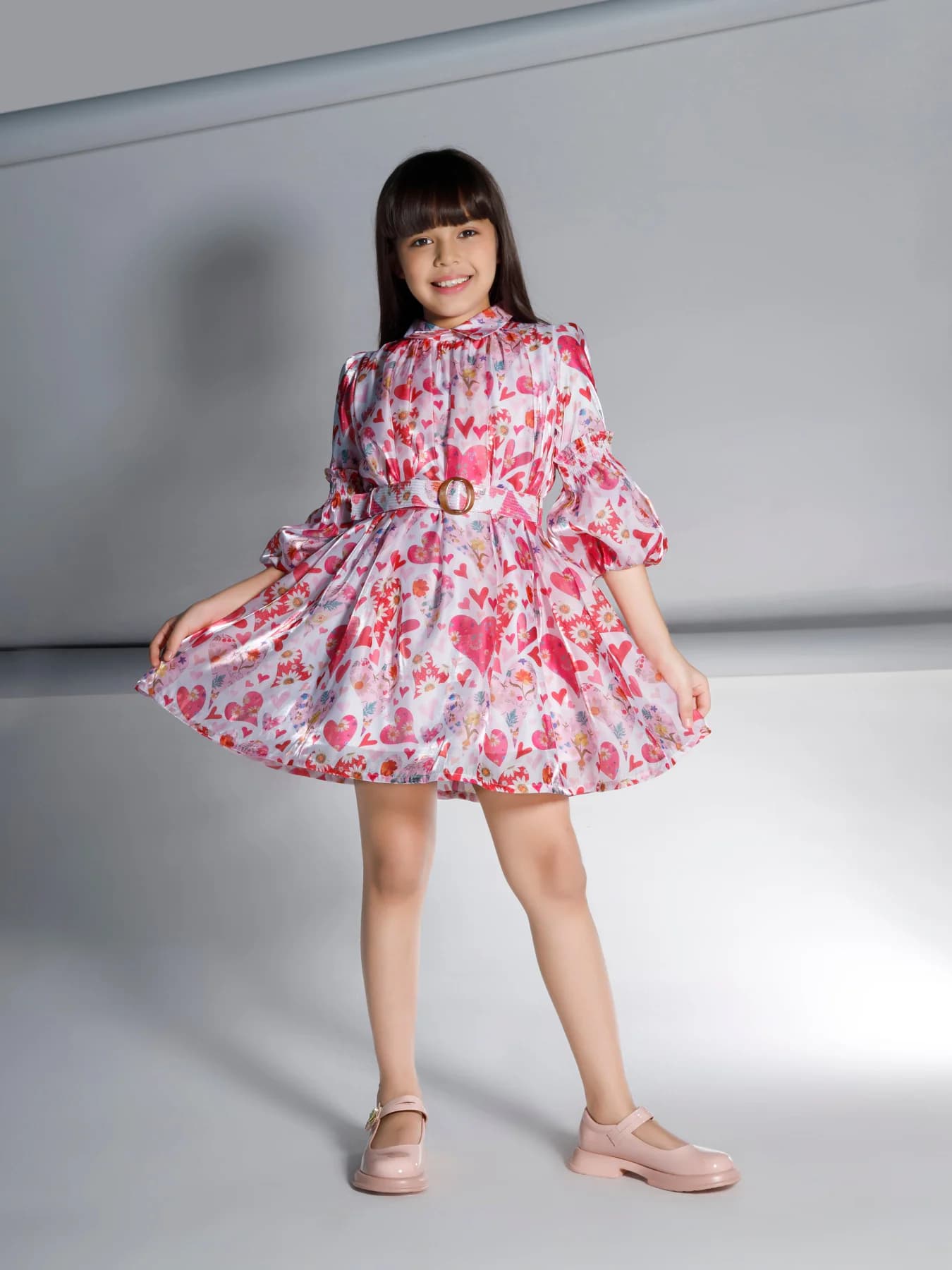 Girls Pink Festive Wear Fit & Flared Dress Belt with Purse