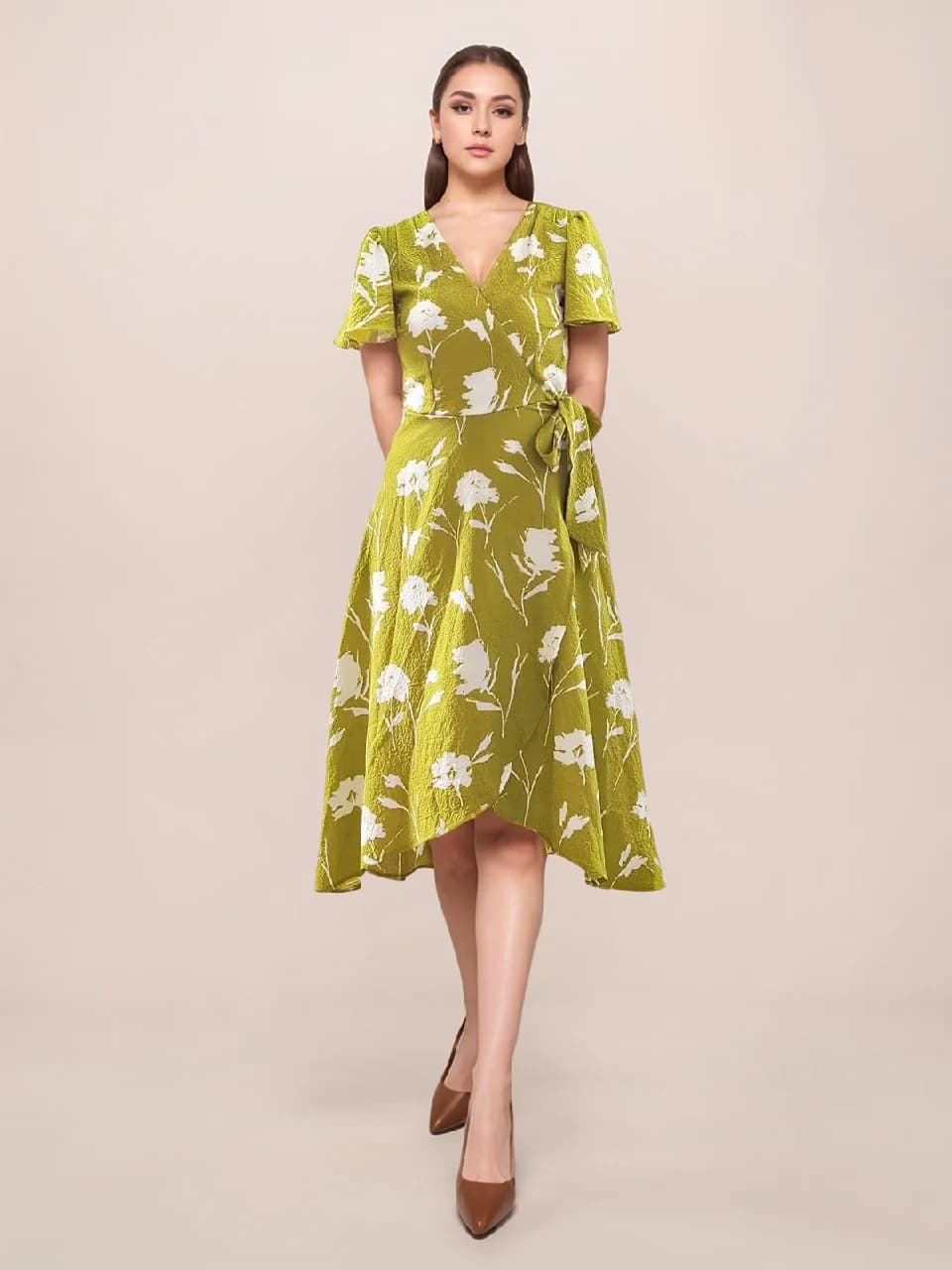 Women's Green Casual Printed Flared Fit Dress