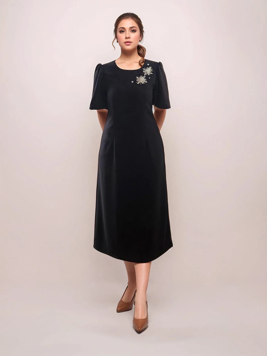 Women's Black Festive Printed A-Line Dress