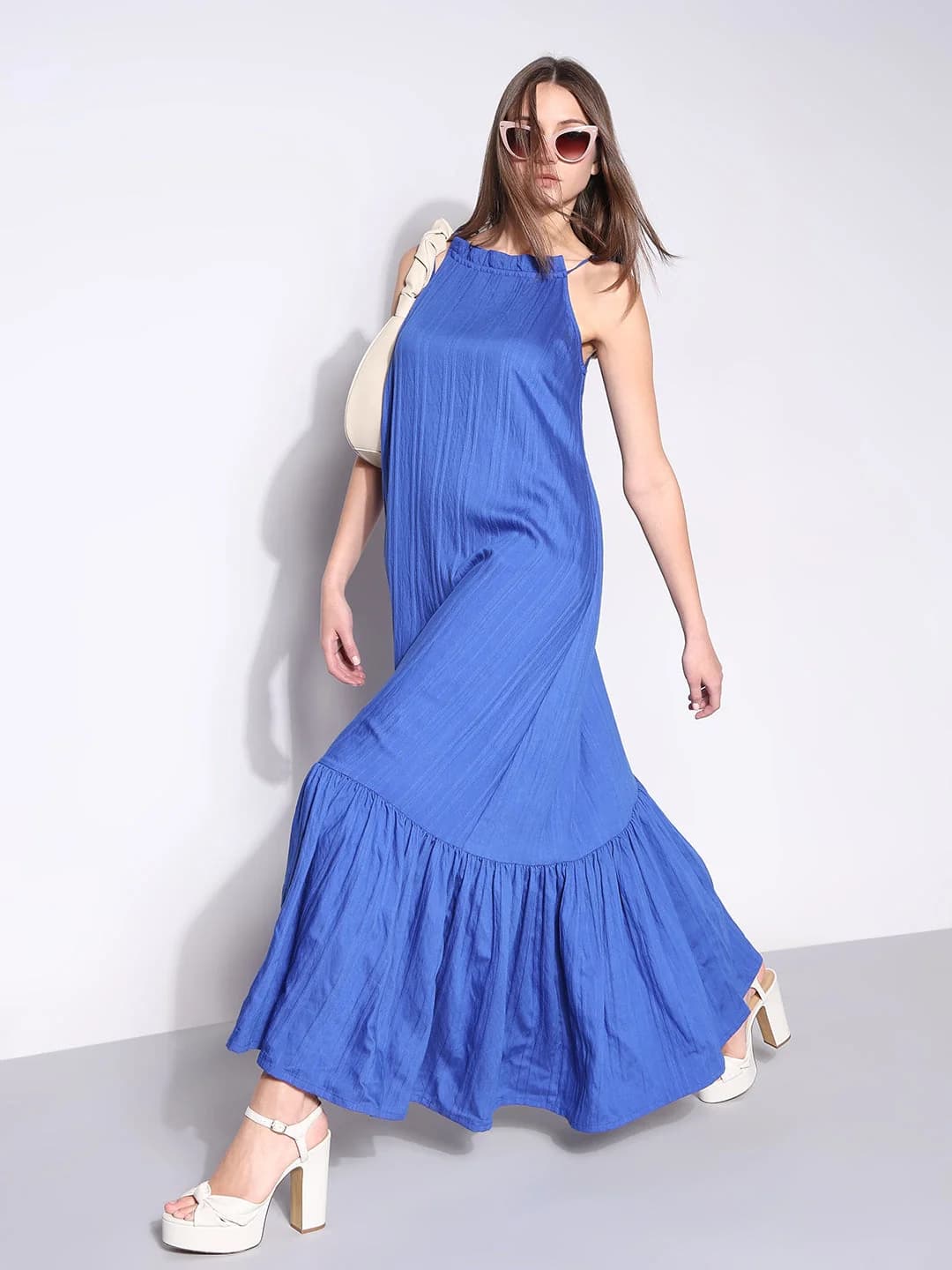 Women's Blue Casual Self-Design Dress